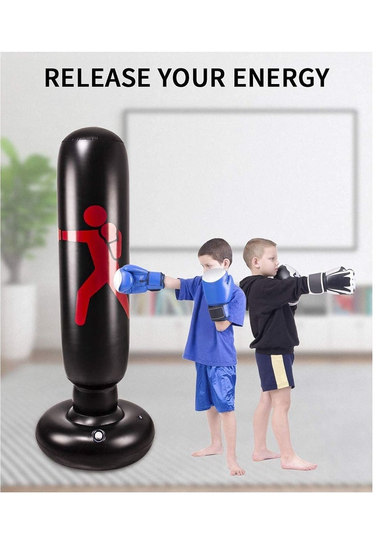 SYOSI Inflatable Freestanding Punching Bag, Heavy Kickboxing Bags for Kids, Practice Target Columns, Portable Indoor Home Weighted Boxing Practicing Karate, Taekwondo - Image 2