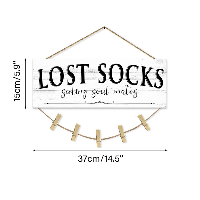 1 KINGO Laundry Room Signs Wall Decor: Lost Socks Sign - Seeking Soul Mates Quotes Funny Laundry Signs Rustic Farmhouse Laundry Room Door Sign Canvas Prints Wall Plaques Hanging Decor 6" x 14.5" - Image 4