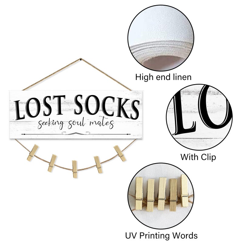 1 KINGO Laundry Room Signs Wall Decor: Lost Socks Sign - Seeking Soul Mates Quotes Funny Laundry Signs Rustic Farmhouse Laundry Room Door Sign Canvas Prints Wall Plaques Hanging Decor 6" x 14.5" - Image 5