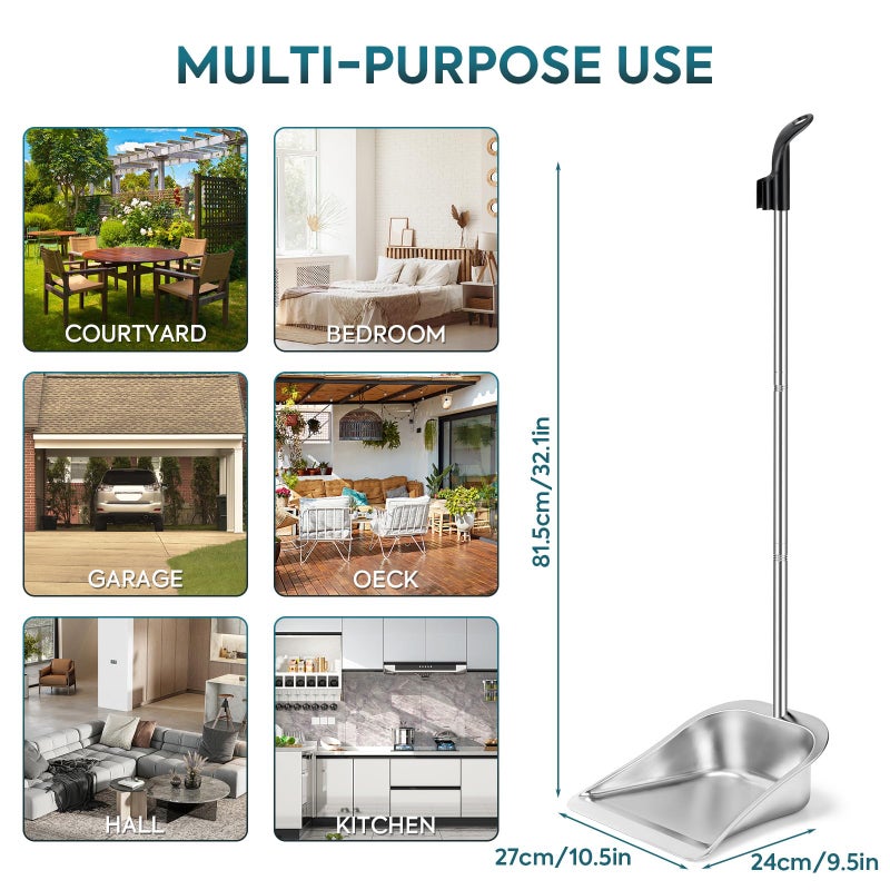 Yangbaga Dust Pans with Long Handle - 35â€Heavy Duty Metal Upright Stand Up Dustpan - Long Handled Stand Up Dustpans - Best Dustpans for Home/Lobby/Shop/Garage/Yard - Image 2