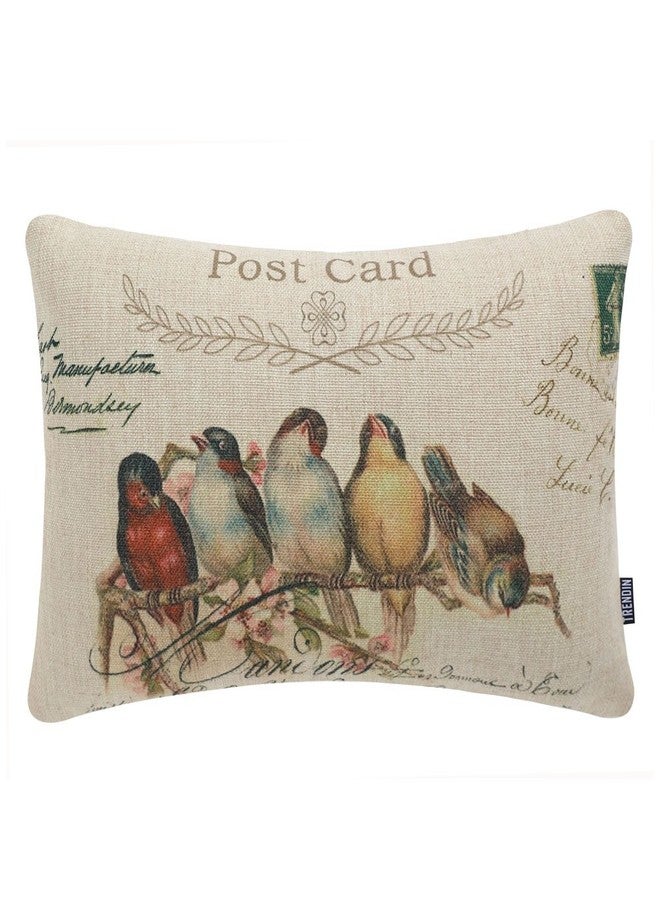 TRENDIN Vintage Bird Style Cotton Linen Decor Throw Pillow Covers, 20 x 12 Inches PL232TR - Image 1