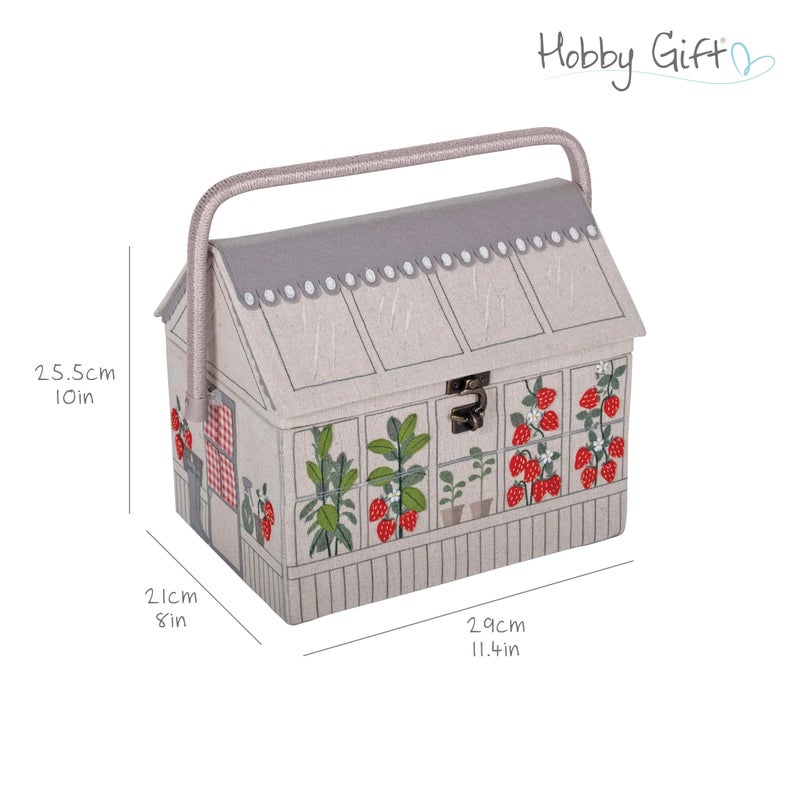 Hobby Gift صندوق خياطة هدية هواية دفيئة الفراولة سلة تخزين حرفية مع مقبض وصينية ملحقات داخلية للخياطة والحياكة ولوازم الهوايات - Image 3