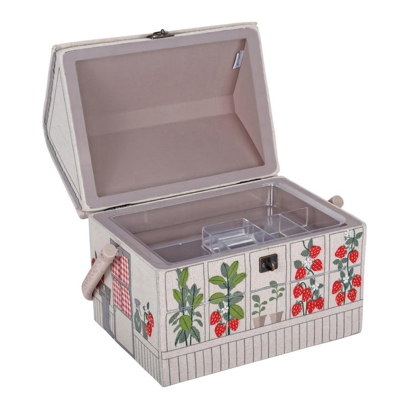 Hobby Gift صندوق خياطة هدية هواية دفيئة الفراولة سلة تخزين حرفية مع مقبض وصينية ملحقات داخلية للخياطة والحياكة ولوازم الهوايات - Image 2