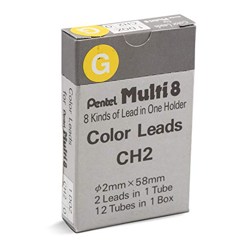Pentel Arts 8 Colour Pencil Lead Refill, Yellow, 24 Pieces of Lead (CH2-G) - Image 1