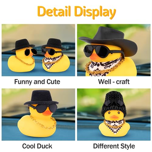 wonuu Car Rubber Duck, Yellow Duck Decoration Dashboard with Sun Hat Necklace Sunglasses for Car Dashboard Decorations, C-Duck-Black Cowboy Hat-Scarf - Image 3