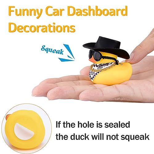 wonuu Car Rubber Duck, Yellow Duck Decoration Dashboard with Sun Hat Necklace Sunglasses for Car Dashboard Decorations, C-Duck-Black Cowboy Hat-Scarf - Image 5
