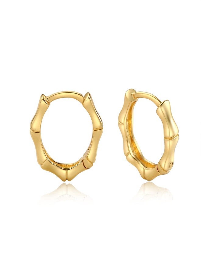 HANRESHE Bamboo Hoop Earrings For Women 90s 14K Gold Plated Small Bamboo Earrings Hollow Casting Huggy Bamboos Hoops Copper Mini Bamboos Earrings Gold Fashion Punk HipHop Jewelry Gift - Image 1