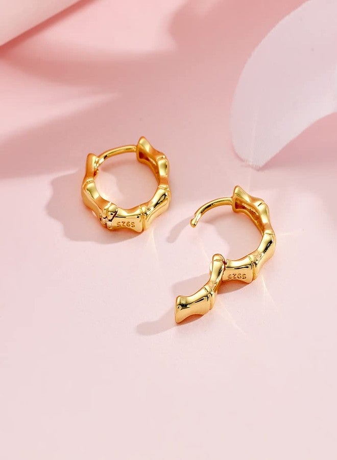 HANRESHE Bamboo Hoop Earrings For Women 90s 14K Gold Plated Small Bamboo Earrings Hollow Casting Huggy Bamboos Hoops Copper Mini Bamboos Earrings Gold Fashion Punk HipHop Jewelry Gift - Image 5