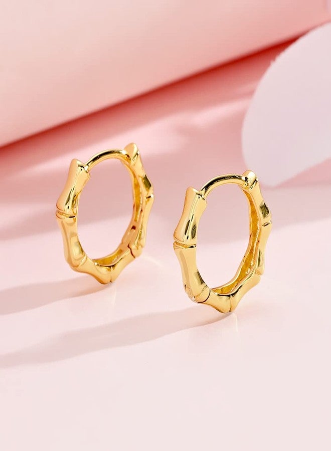 HANRESHE Bamboo Hoop Earrings For Women 90s 14K Gold Plated Small Bamboo Earrings Hollow Casting Huggy Bamboos Hoops Copper Mini Bamboos Earrings Gold Fashion Punk HipHop Jewelry Gift - Image 4