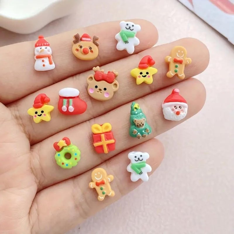 LLAOIMB Christmas Nail Art Charms 55Pcs Resin Christmas Nail Charms Santa Claus Elk Snowman Star Socks Bear Xmas Nail Art Supplies 3D Cute Christmas Holiday Nail Jewelry Accessories for Women Nail Decorations 