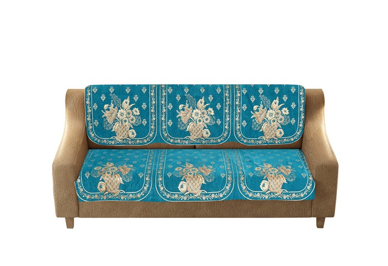 Dazzling DECOR 5 Seater Sofa Cover with Arm Covers & Cushion Covers 3+2 | Full Coverage Stretchable Slipcover | Anti-Dust Anti-Slip Couch Protector | Washable Sofa Cover Set (Aqua Blue) - Image 3