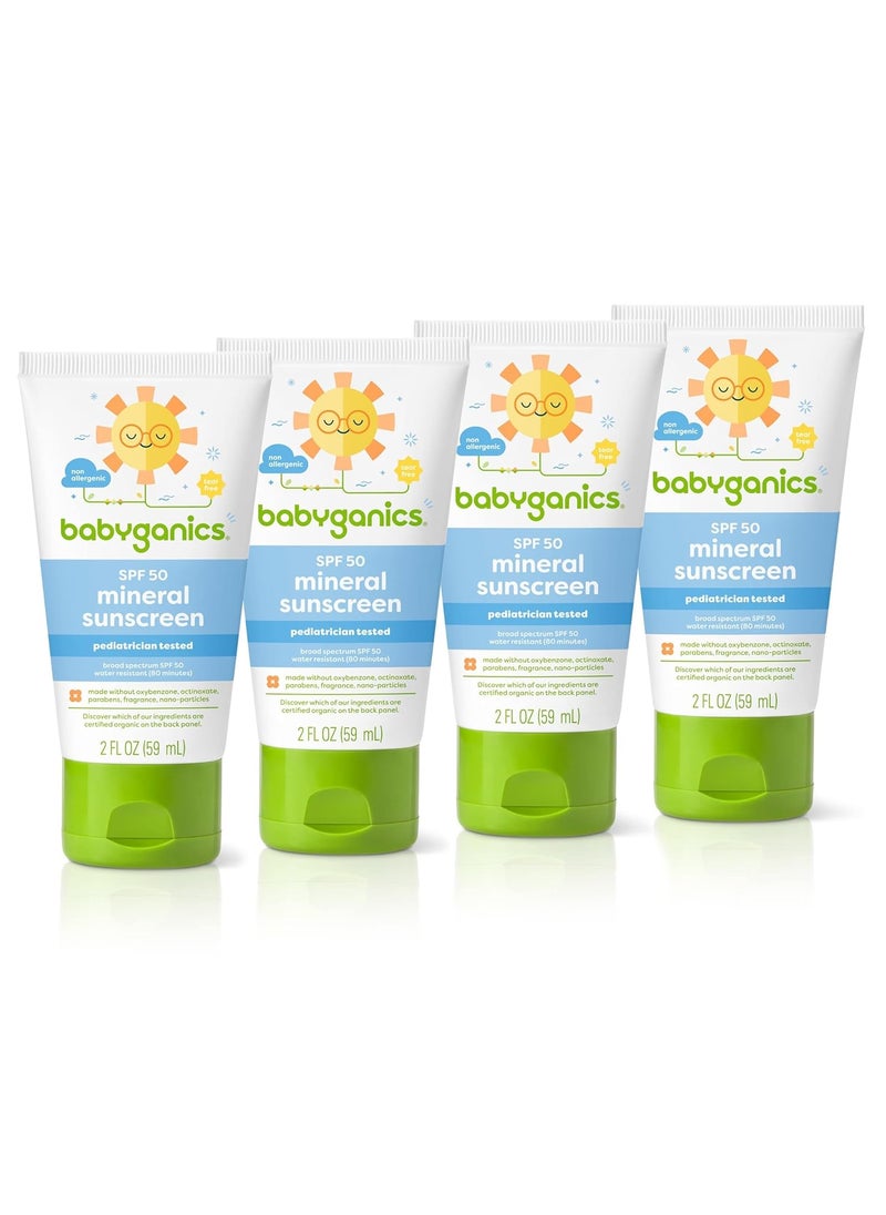 Babyganics - Babyganics SPF 50 Travel Size All Mineral Baby Sunscreen Lotion  UVA UVB Protection  Water Resistant 2 Fl Oz Pack of 4 Packaging May Vary - Image 1
