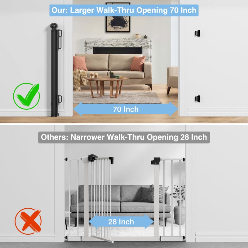 probebi Retractable Baby, Child & Dog Gates for Stairs, Extends to 54" Wide 34" Tall, Use for Outdoor, Indoor, Hallways, Doorways, Deck, Porch, Black - Image 4
