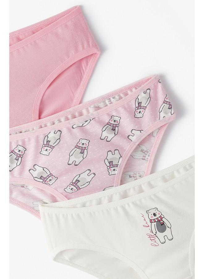 June Girls Teddy Bear Patterned 3-Pack Panties Multicolor - Ecru - Pink - Image 3