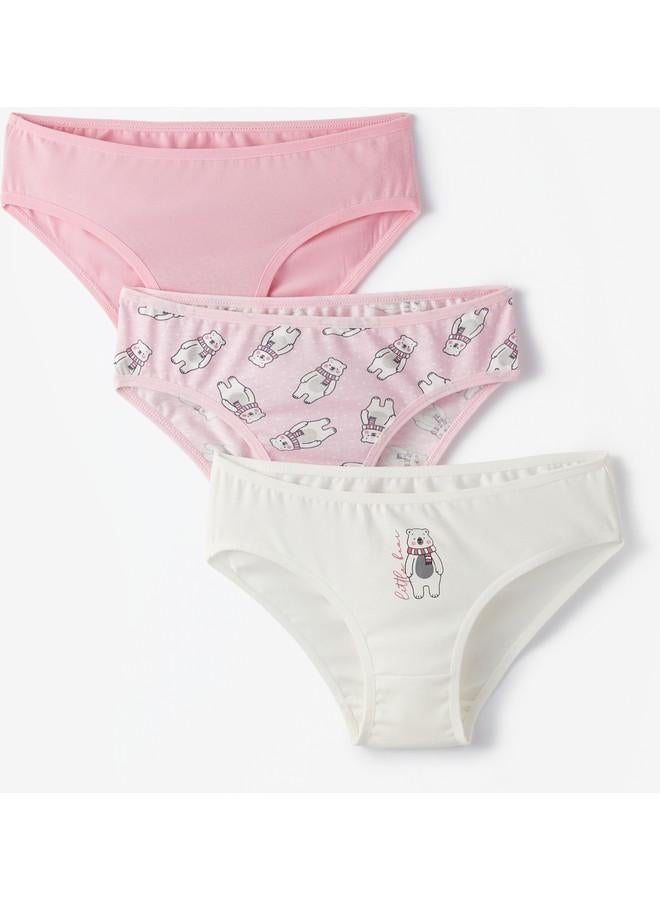 June Girls Teddy Bear Patterned 3-Pack Panties Multicolor - Ecru - Pink - Image 1