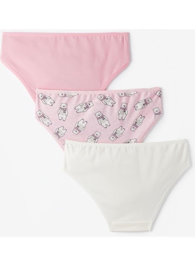 June Girls Teddy Bear Patterned 3-Pack Panties Multicolor - Ecru - Pink - Image 2