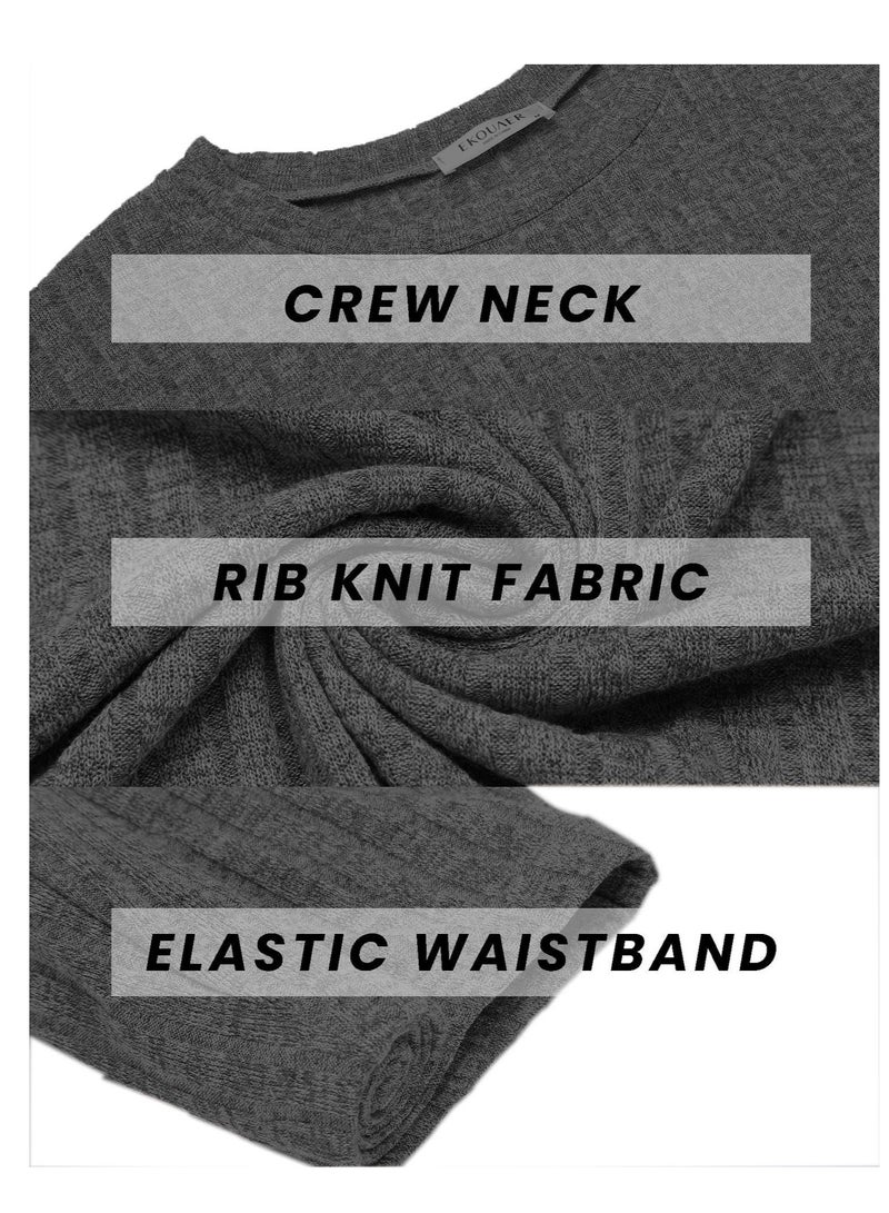 Pajamas 2 Piece Lounge Sets Ribbed Knit Matching Outfits T-shirt Biker Shorts Sleepwear Sweatsuits(Regular&Plus)  - Image 4