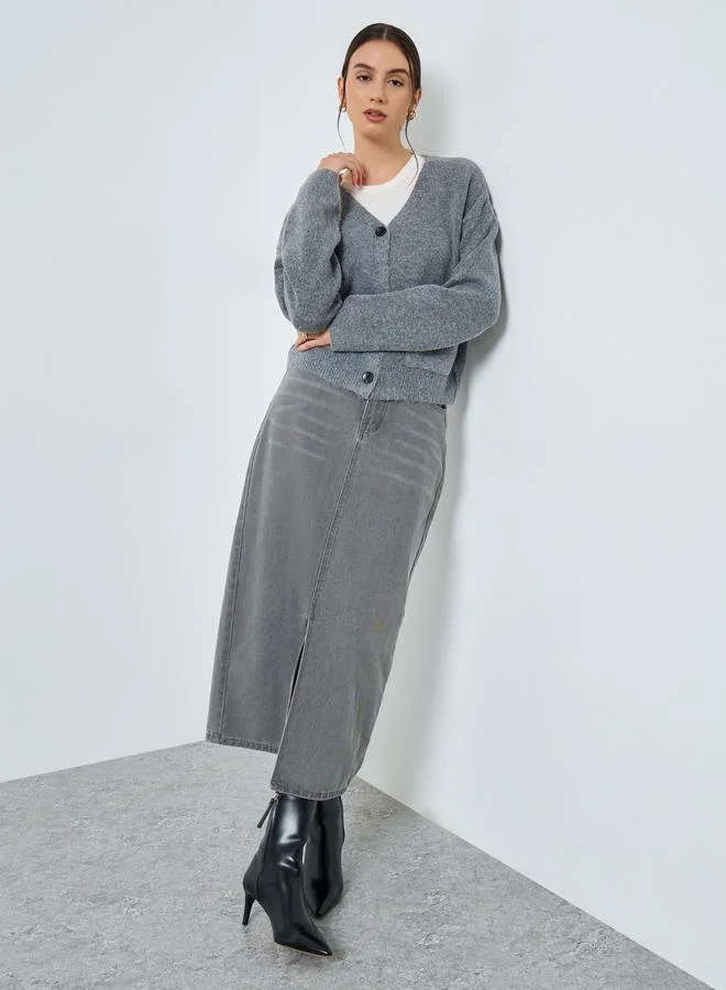 Take Two Take Two Grey Short Length Cardigan with Buttons
