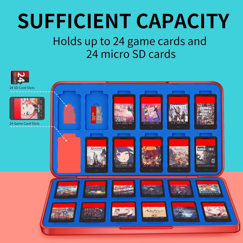 MOSAHOLL Switch Game Holder Case with 24 Cartridge Slots and 24 Micro SD Card Storage, Slim Portable Game Organizer Traveler Gift Accessories with Magnetic Closure, Protective Hard Shell and Soft Lining - Image 2