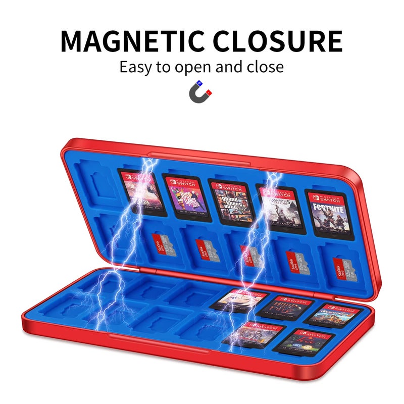 MOSAHOLL Switch Game Holder Case with 24 Cartridge Slots and 24 Micro SD Card Storage, Slim Portable Game Organizer Traveler Gift Accessories with Magnetic Closure, Protective Hard Shell and Soft Lining - Image 3
