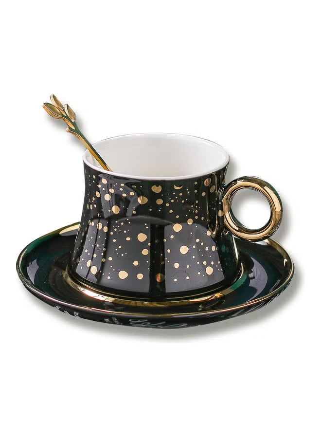 3-Piece Cup And Saucer With Spoon Black 250ml - Image 1