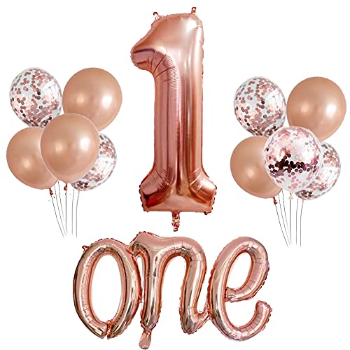Morofme Rose Gold One Balloon Set 40 inch Big Number 1 Balloon 20 inch Letter One Balloon 1st Birthday Balloons for Girl Rose Gold First Birthday Decorations - Image 1