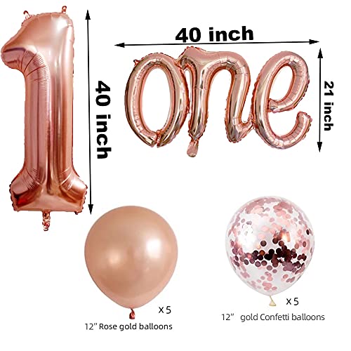 Morofme Rose Gold One Balloon Set 40 inch Big Number 1 Balloon 20 inch Letter One Balloon 1st Birthday Balloons for Girl Rose Gold First Birthday Decorations - Image 5