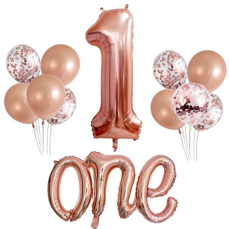 Morofme Rose Gold One Balloon Set 40 inch Big Number 1 Balloon 20 inch Letter One Balloon 1st Birthday Balloons for Girl Rose Gold First Birthday Decorations - Image 3