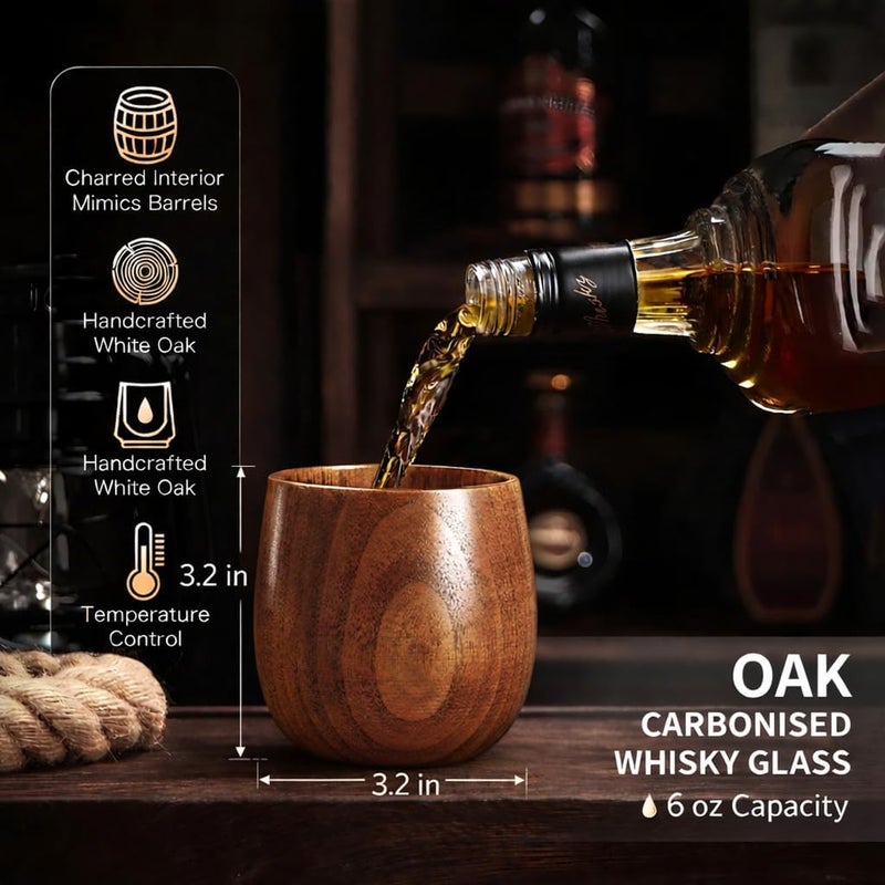 Mieaoll Wooden Whiskey Glass Gifts For Men - Charred Wood Bourbon Whiskey Glasses, Perfect for Men Who Have Everything, Gift for Dad or Boyfriend on Father's Day, Birthday, Christmas, Thanksgiving (2 Pack) - Image 2
