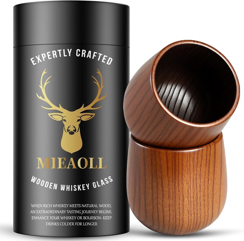 Mieaoll Wooden Whiskey Glass Gifts For Men - Charred Wood Bourbon Whiskey Glasses, Perfect for Men Who Have Everything, Gift for Dad or Boyfriend on Father's Day, Birthday, Christmas, Thanksgiving (2 Pack) - Image 1
