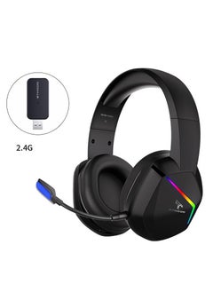 Wired and Wireless gaming headset 2 modes (RGB) , GS401 2.4ghz with microphone , Leather earmuffs which is very convenient to use  three kinds of sound effects of game / audio / video / live broadcast with one button - Black