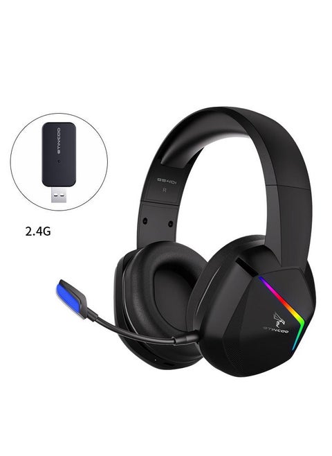 Wired and Wireless gaming headset 2 modes (RGB) , GS401 2.4ghz with microphone , Leather earmuffs which is very convenient to use  three kinds of sound effects of game / audio / video / live broadcast with one button - Black