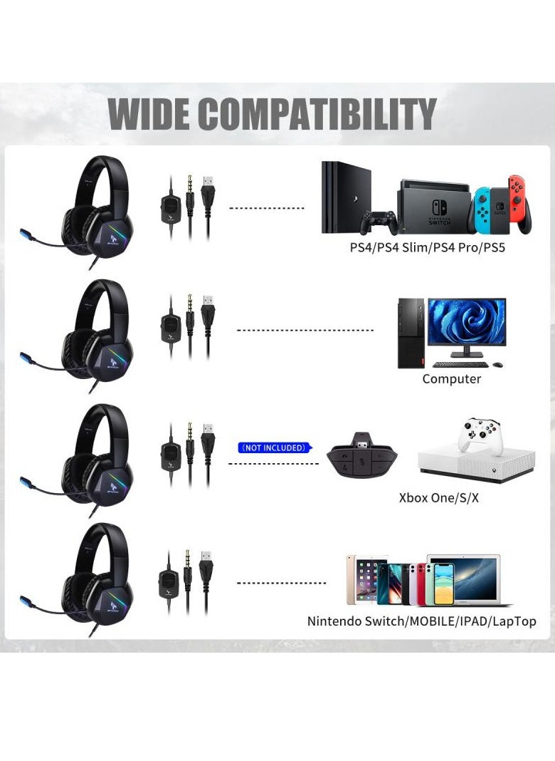 Generic - Wired and Wireless gaming headset 2 modes (RGB) , GS401 2.4ghz with microphone , Leather earmuffs which is very convenient to use  three kinds of sound effects of game / audio / video / live broadcast with one button - Black - Image 1