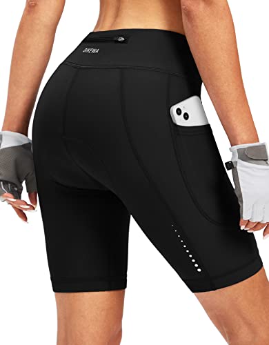 Bikewa Women's 4D Padded Bike Shorts Cycling Padding Riding Bicycle Road Mountain Biking Cycle Spin Shorts for Women with Zipper Pockets(Black,M) - Image 1