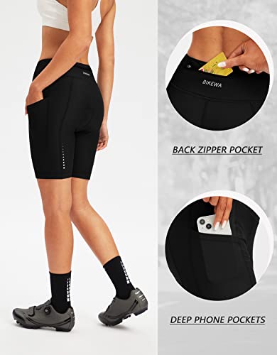 Bikewa Women's 4D Padded Bike Shorts Cycling Padding Riding Bicycle Road Mountain Biking Cycle Spin Shorts for Women with Zipper Pockets(Black,M) - Image 3