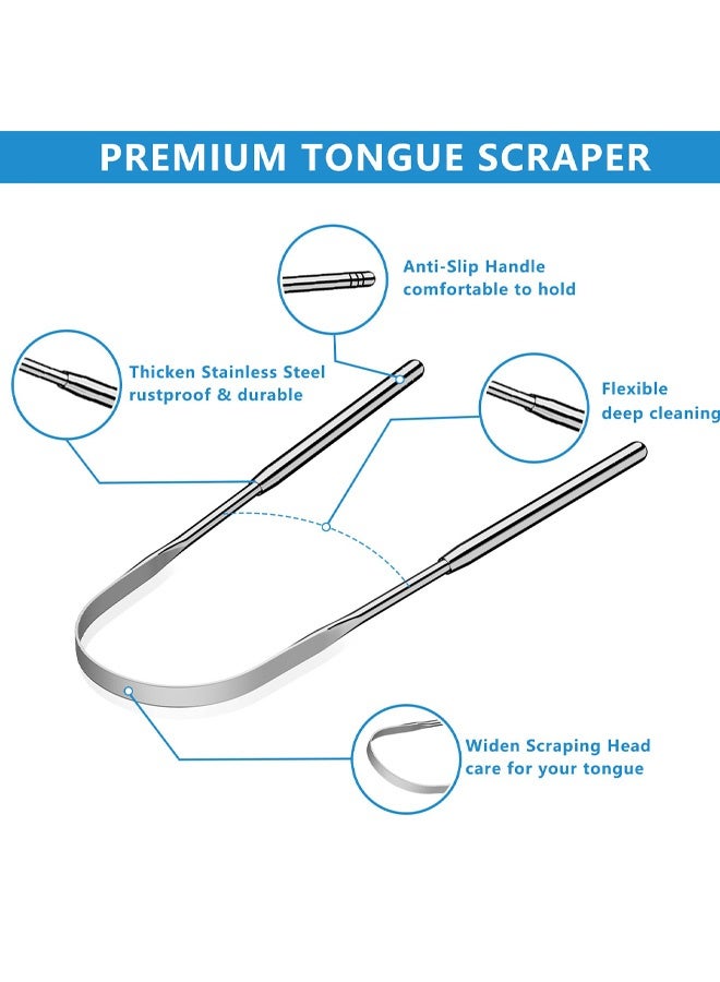 عبوة من قطعتين من مكشطة اللسان، مكشطة لسان من الفولاذ المقاوم للصدأ للبالغين، منظف لسان، مكشطة لسان بتصميم على شكل حرف U، مكشطة لسان معدنية لنظافة الفم وانتعاش النفس، مكشطة لسان - Image 4