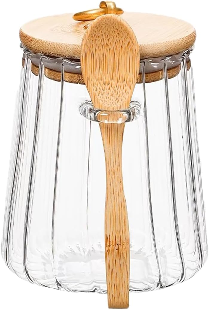 CNWSGEM Sugar Bowls Sugar Container 25.36 FL OZ Glass Coffee Canister Airtight Food Storage Jar with Lid and Spoon Candy Jar Coffee Bar Accessories Storage Beans Powder (Conical) - Image 1