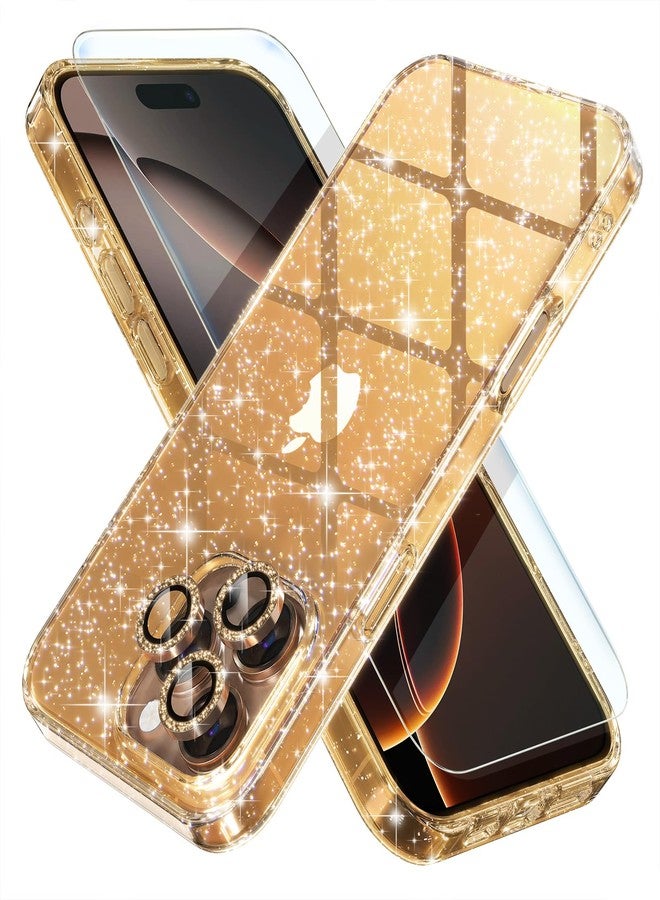 Choiche Compatible for iPhone 16 Pro Case Women Phone Case, Cute Bling Sparkly, Military Grade Drop Protection, 3 Diamond Camera Lens Covers, 2 Tempered Glass Protectors, 6.3 inch (Glitter Gold) - Image 1