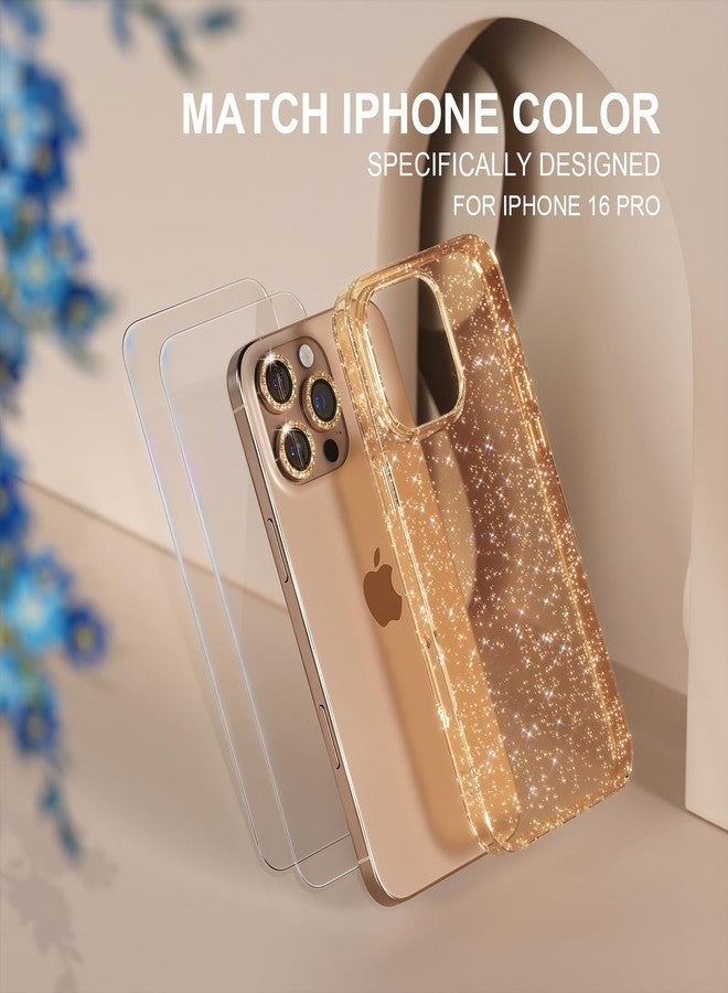 Choiche Compatible for iPhone 16 Pro Case Women Phone Case, Cute Bling Sparkly, Military Grade Drop Protection, 3 Diamond Camera Lens Covers, 2 Tempered Glass Protectors, 6.3 inch (Glitter Gold) - Image 2