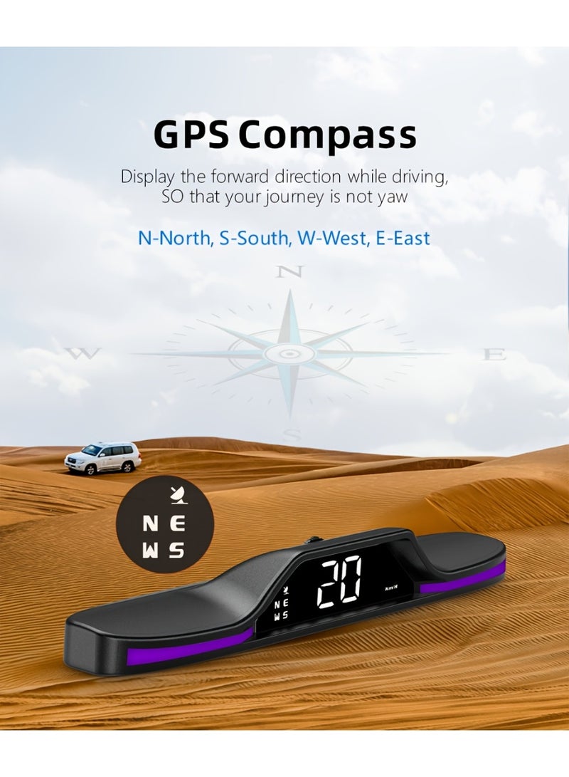 عداد سرعة رقمي GPS للسيارة MAIMEIMI شاشة عرض أمامية للسيارة HUD عداد سرعة ميل في الساعة 5 فولت مع بوصلة ووقت وتذكير بالقيادة عند التعب وإنذار السرعة الزائدة لجميع المركبات - Image 2