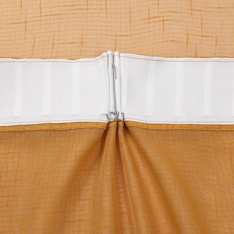Ftinala Mustard Gold Sheer Curtains 84 Inches Long 2 Panels, Textured Linen Look See Through Curtains & Drapes, Vintage Yellow Light Filtering Window, Pinch Pleat Sliding Glass Door Ceiling Curtain - Image 3