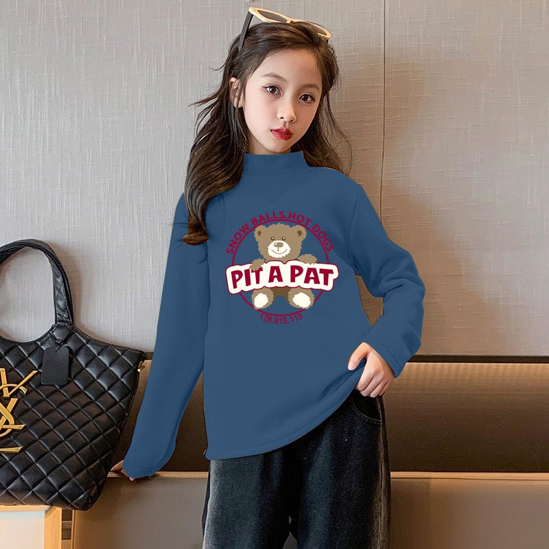 Y2158# girls T-shirt long sleeve spring and autumn de velvet jacket new foreign style children's baby big children's cartoon base shirt T - Image 1