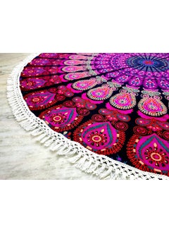 INDIAN CRAFT CASTLE Round Beach Tapestry Turquoise Mandala ThrowBoho Hippie Beach Blanket RoundieIndian Cotton Bohemian Large Round Table ClothHome DecorYoga Mat Meditation Picnic Rug 42 White And Pink  - Image 2