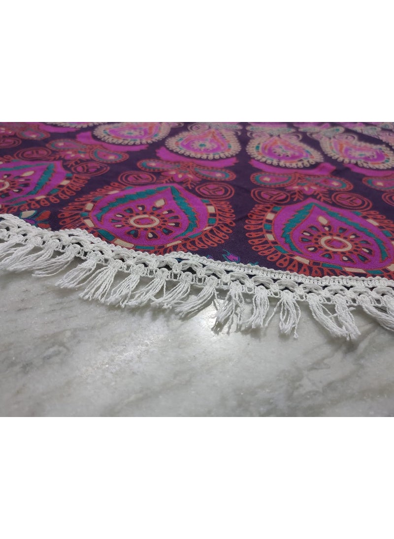 INDIAN CRAFT CASTLE Round Beach Tapestry Turquoise Mandala ThrowBoho Hippie Beach Blanket RoundieIndian Cotton Bohemian Large Round Table ClothHome DecorYoga Mat Meditation Picnic Rug 42 White And Pink  - Image 3