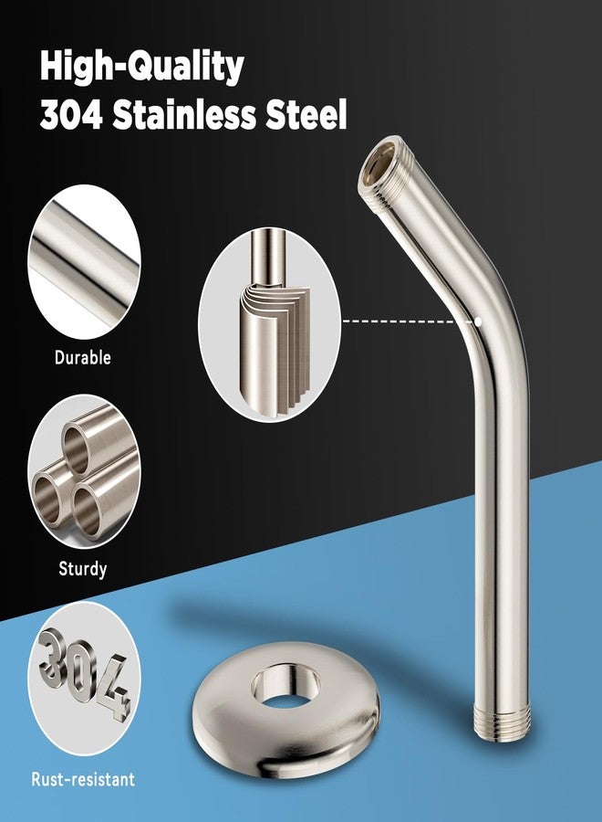 MakeFit Shower Arm, 6-Inch Universal Wall Mounted Shower Pipe Arm with Flange and Teflon Tape, 304 Stainless Steel Extension Arm for Fixed Shower Head & Handheld Showerhead (Brushed Nickel) - Image 2