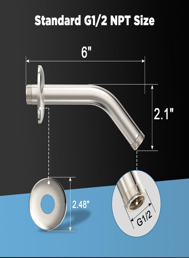 MakeFit Shower Arm, 6-Inch Universal Wall Mounted Shower Pipe Arm with Flange and Teflon Tape, 304 Stainless Steel Extension Arm for Fixed Shower Head & Handheld Showerhead (Brushed Nickel) - Image 3