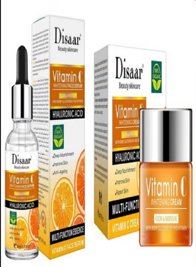 ديسار سيروم تبييض الوجه بفيتامين سي بحمض الهيالورونيك 30 مللي بالإضافة إلى كريم تبييض فيتامين سي توهج ترطيب حمض الهيالورونيك المغذي 50 مللي - Image 1