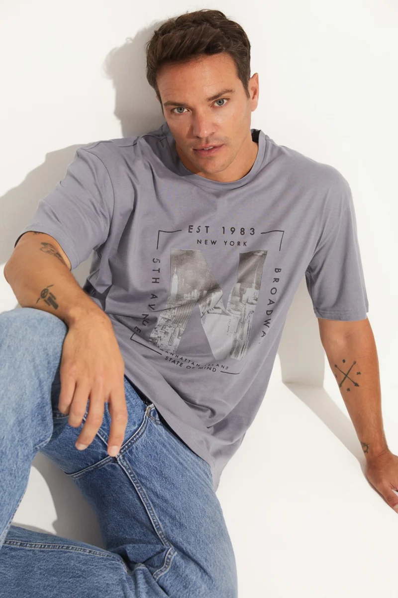 جون Men's Regular Fit 100% Cotton Printed Crew Neck T-Shirt