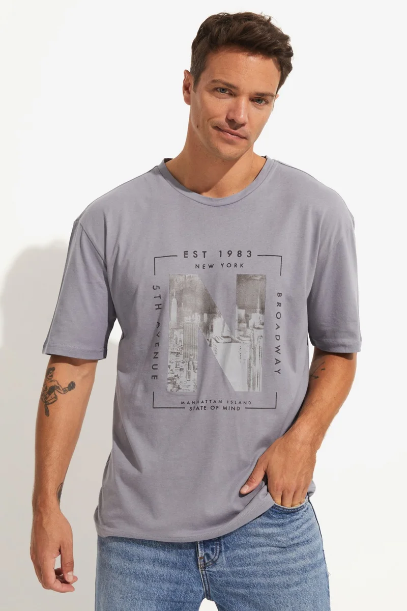 جون Men's Regular Fit 100% Cotton Printed Crew Neck T-Shirt