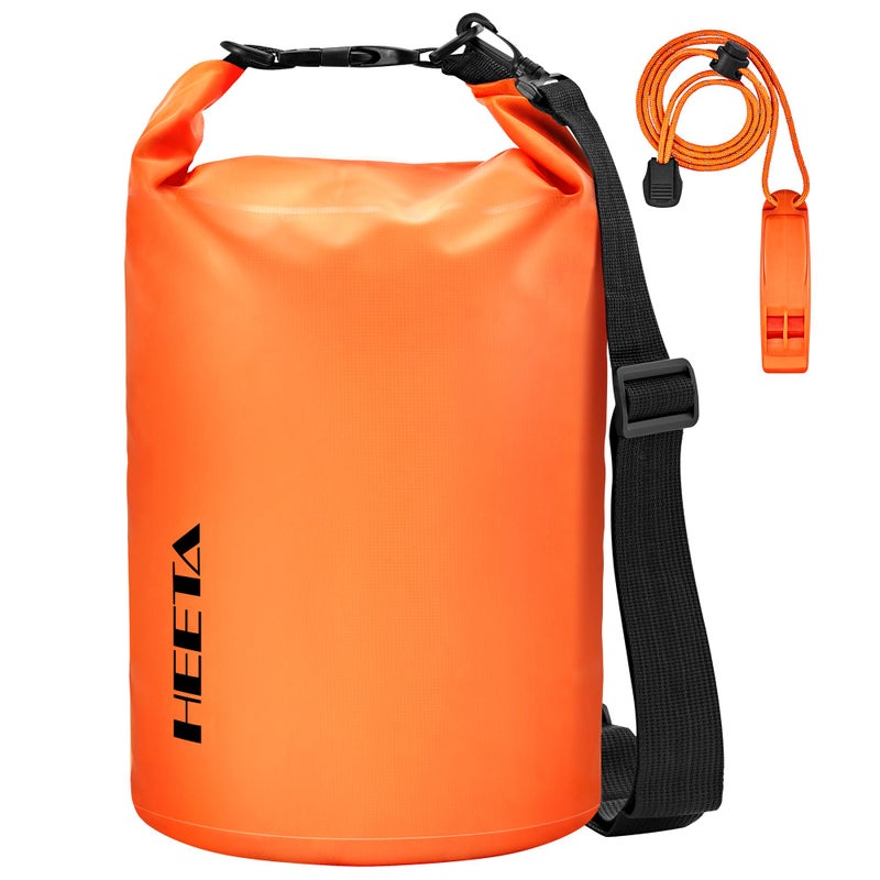 HEETA Waterproof Dry Bag for Women Men Upgraded Version Roll Top Lightweight Dry Storage Bag Backpack with Emergency Whistle for Travel Swimming Boating Kayaking Camping Beach Orange 10L